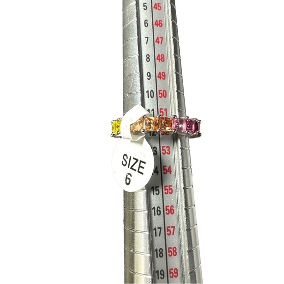 GM CN 925 Sterling Silver 3 mm Rainbow CZs Eternity Ring Size 6 Gay Pride 3g New - Picture 8 of 15